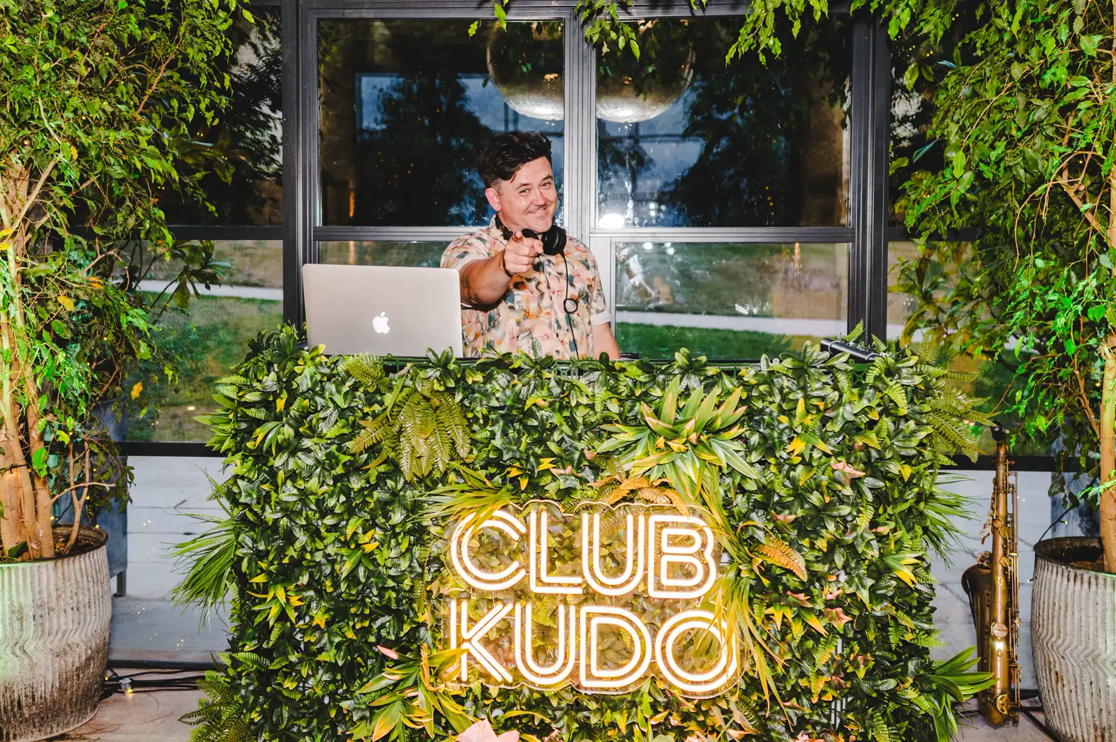 Club Kudo DJ at the greenery booth at Old Gore Barn in the Cotswolds