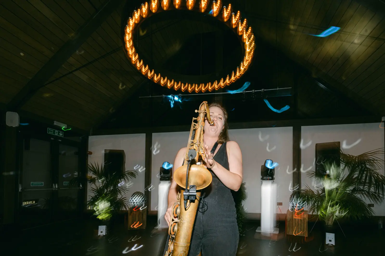 Club Kudo saxophonist performing at Syrencot, Wiltshire